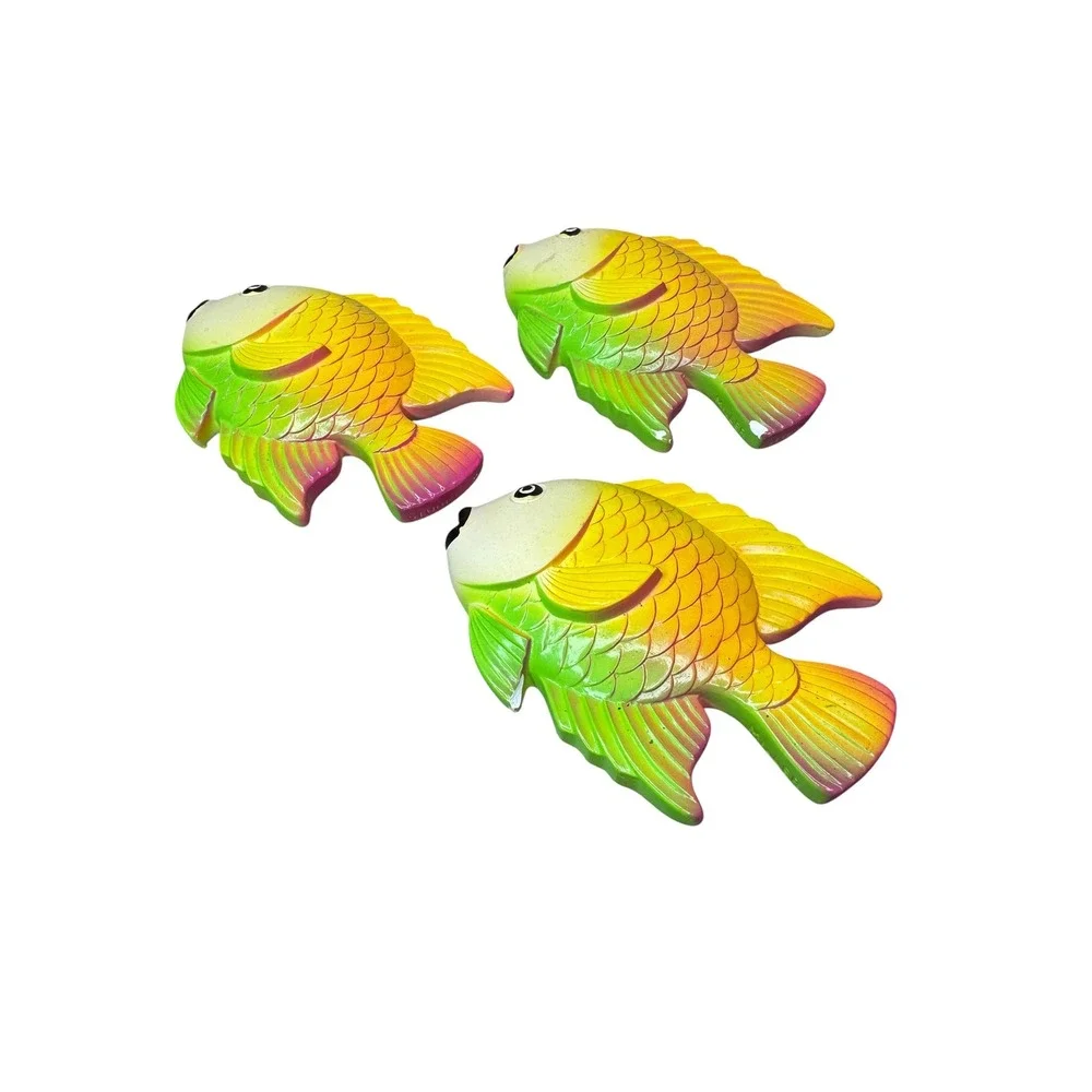 Vintage 1978 Miller Studio Chalkware Fish Wall Art Set 3 Neon Tropical Decor